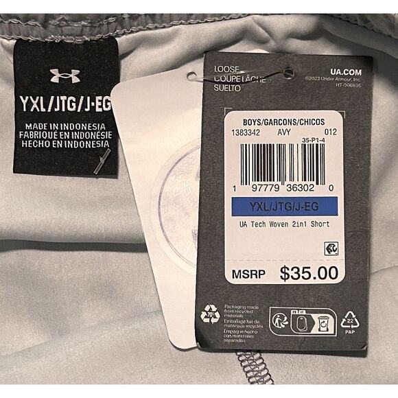 Under Armour 2 in 1 Loose Gray & Camo Running Training Shorts Youth XL - Picture 7 of 8